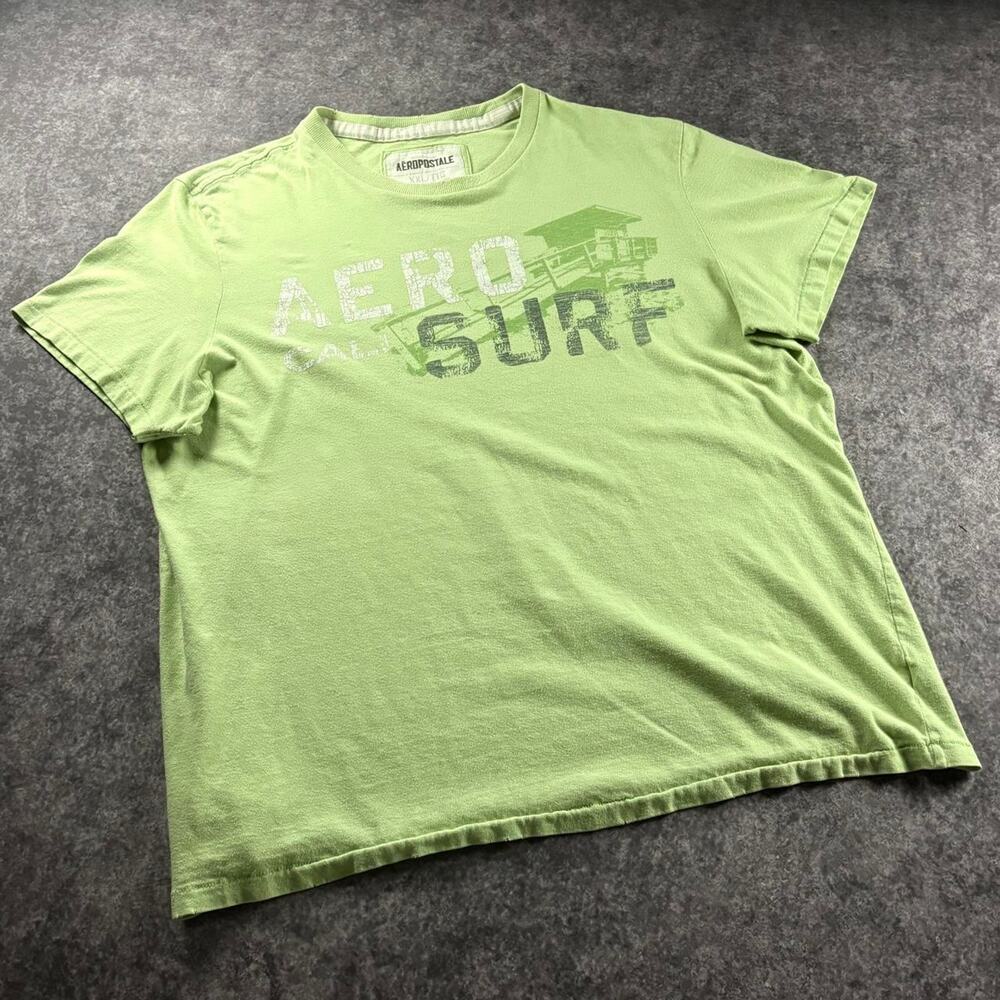 Vintage Aeropostale Men’s XXL Green Aero Surf Single Stitch Graphic Tee Y2K